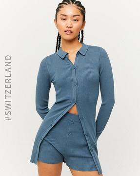 ribbed button-front longline cardigan