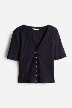 ribbed button-front top