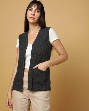 ribbed cardigan with patch pockets
