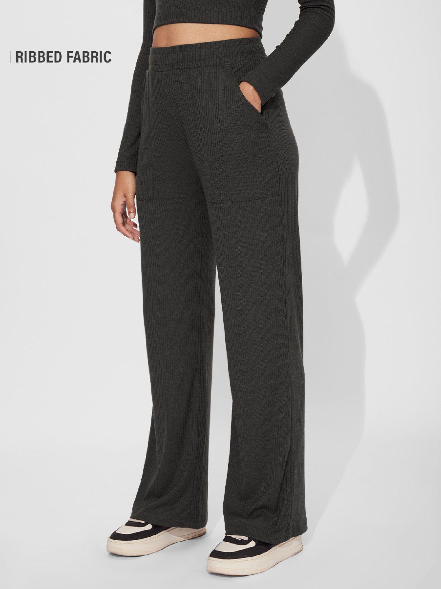 ribbed charcoal solid women pant