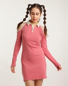 ribbed cold-shoulder bodycon dress