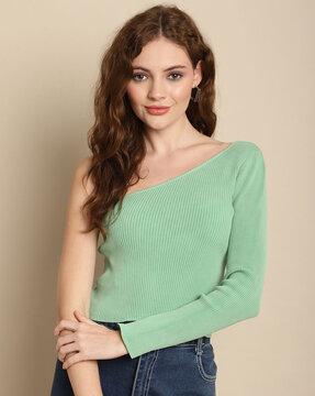 ribbed cold-shoulder top