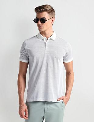 ribbed collar geometric print polo shirt