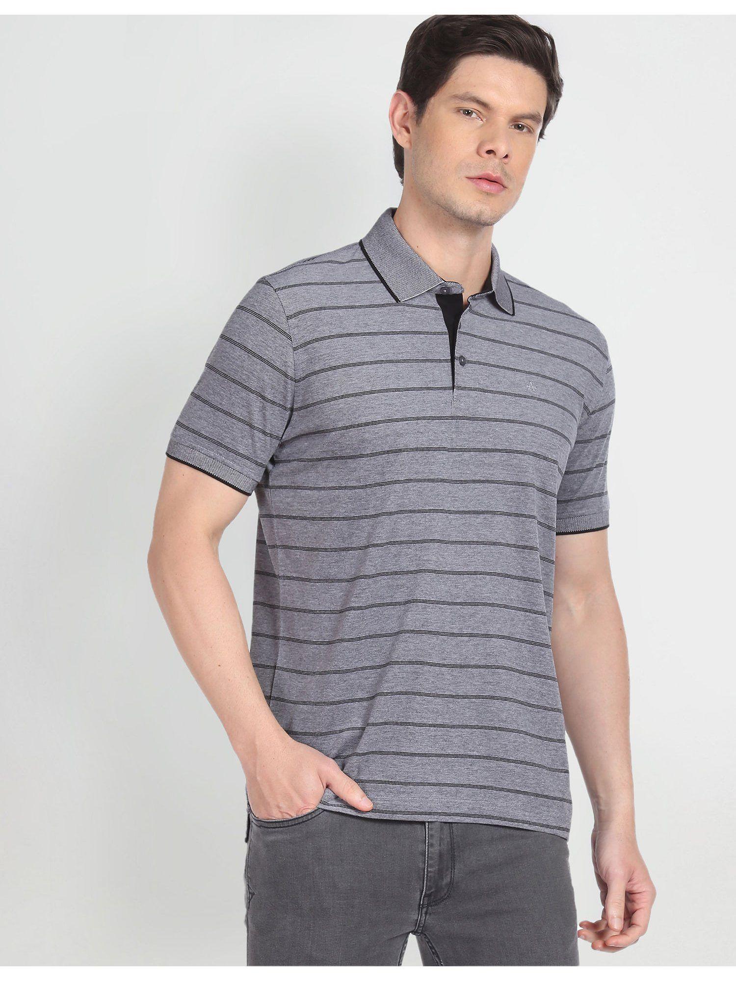 ribbed collar horizontal stripe polo shirt
