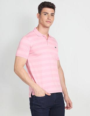 ribbed collar horizontal stripe polo shirt