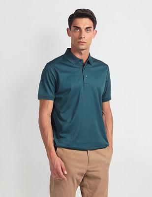 ribbed collar solid polo shirt