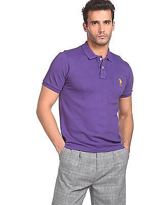 ribbed collar solid polo shirt