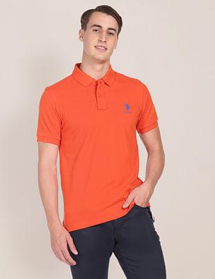 ribbed collar solid polo shirt