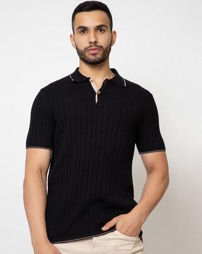 ribbed cotton polo t-shirt