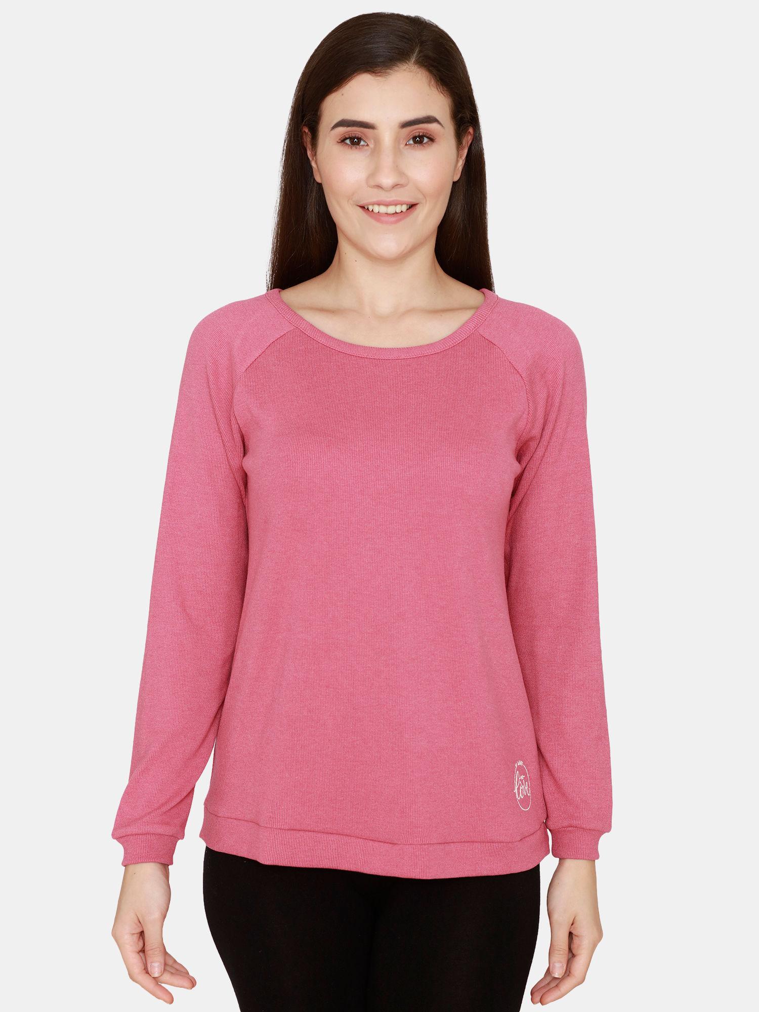 ribbed cozy knit cotton lounge sweatshirt - malaga