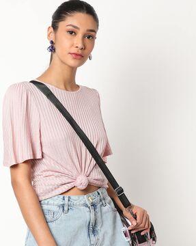 ribbed crew-neck t-shirt with flared sleeves