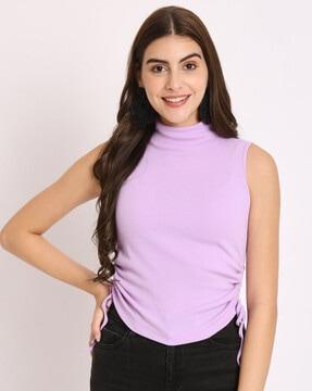 ribbed crop t-shirt with high neck