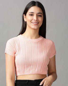 ribbed crop top  with ribbed hems