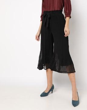 ribbed culottes with waist tie-up