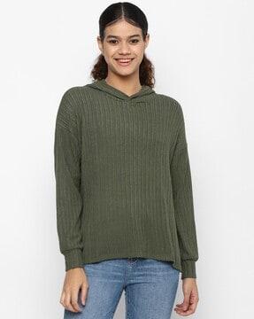 ribbed drop-shoulder hoodie