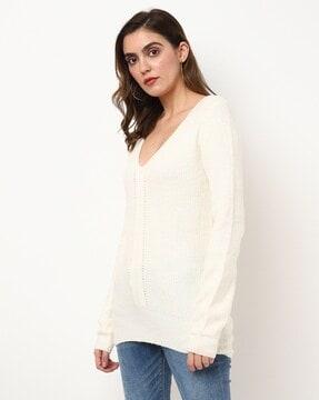 ribbed fitted pullover with ribbed hems