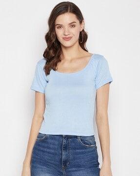 ribbed fitted round-neck top