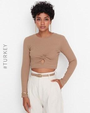 ribbed fitted round-neck top