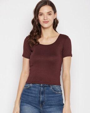 ribbed fitted round-neck top