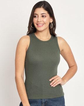 ribbed fitted round-neck top