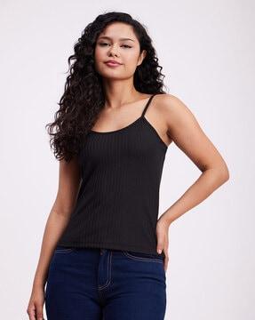 ribbed fitted scoop-neck top