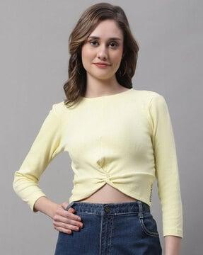 ribbed fitted twist-front top