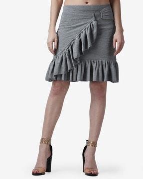 ribbed flared skirt with metal accent