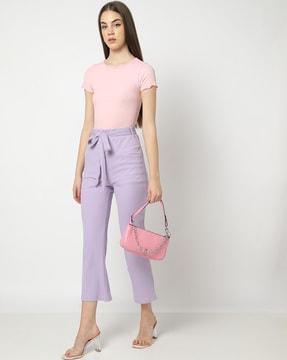 ribbed flat-front straight fit pants