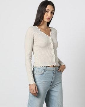 ribbed front-button regular fit top
