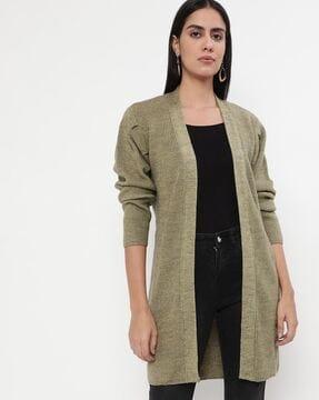 ribbed front-open cardigan