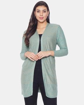 ribbed front-open cardigan