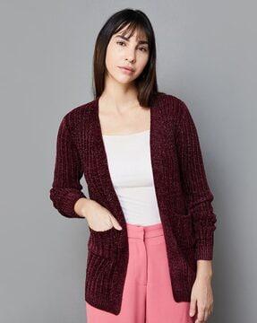 ribbed front-open cardigan