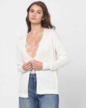 ribbed front-open cardigan