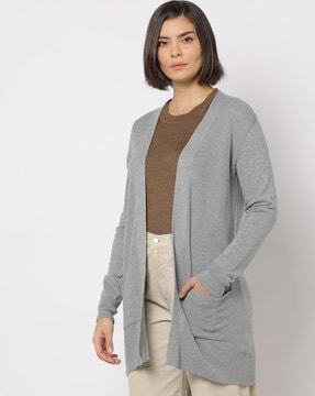 ribbed front-open longline shrug
