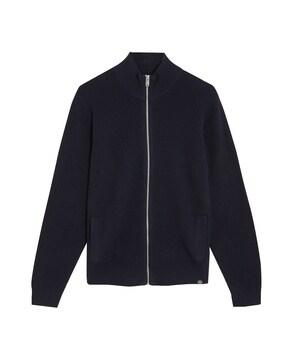 ribbed front-zip closure jacket