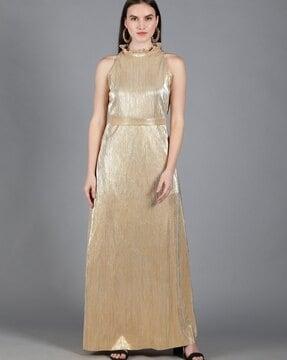 ribbed gown dress with belt