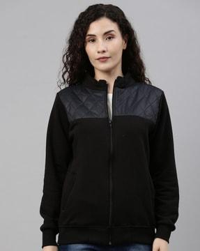 ribbed hem jacket with zip closure