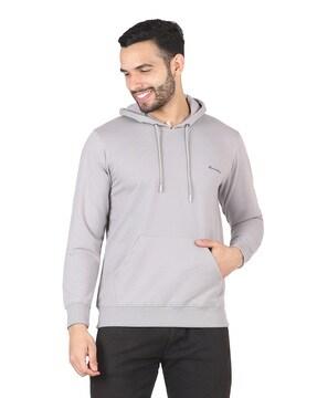 ribbed hem kangaroo pockets hoodie