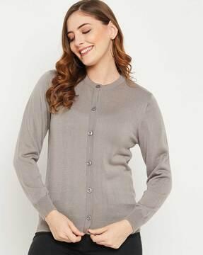 ribbed hems front-open cardigan