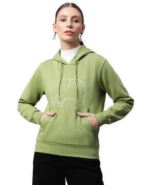 ribbed hems hooded sweatshirt with kangaroo pocket