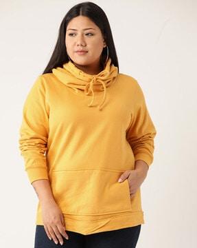 ribbed hems hoodie with kangaroo pocket