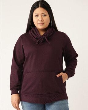 ribbed hems hoodie with kangaroo pocket