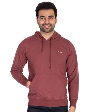 ribbed hems kangaroo pocket hoodie