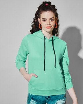 ribbed hems kangaroo pocket hoodie