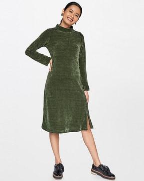 ribbed high-neck a-line dress