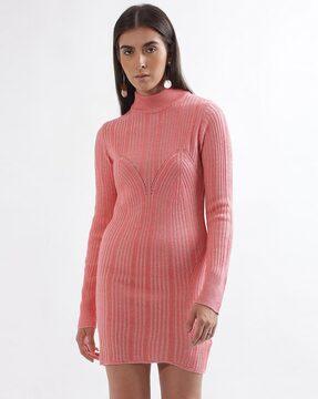 ribbed high-neck bodycon dress