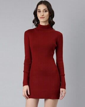 ribbed high-neck bodycon dress