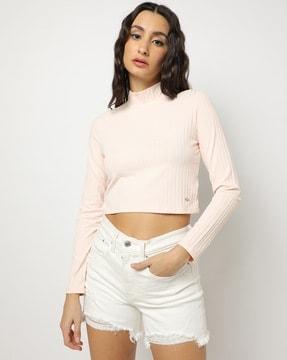 ribbed high-neck crop top