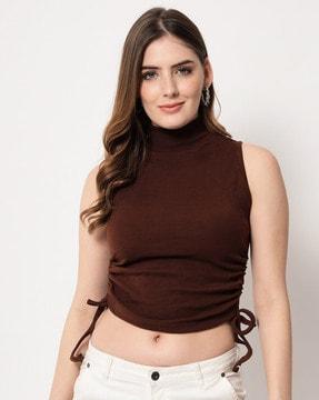 ribbed high-neck crop top