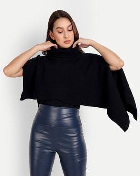 ribbed high-neck poncho